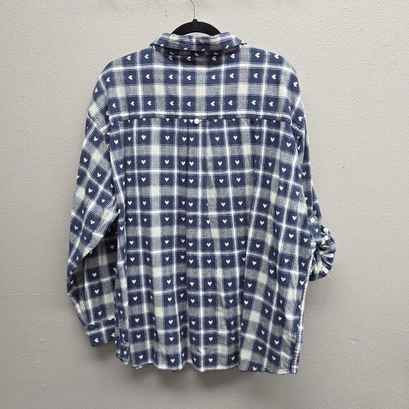 CST Blues Shirt Womens 5X Blue White Plaid Button Down Long Sleeve Cotton Hearts - Picture 5 of 11